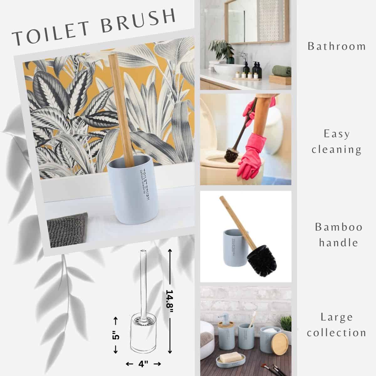 Evideco Light Blue Toilet Brush And Holder Set With Natural Bamboo Handle – Durable Elegant Bathroom Accessory For A Clean Home Toilet Seats & Accessories Toilet Brushes