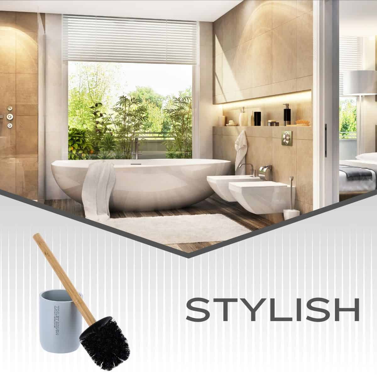 Evideco Light Blue Toilet Brush And Holder Set With Natural Bamboo Handle – Durable Elegant Bathroom Accessory For A Clean Home Toilet Seats & Accessories Toilet Brushes