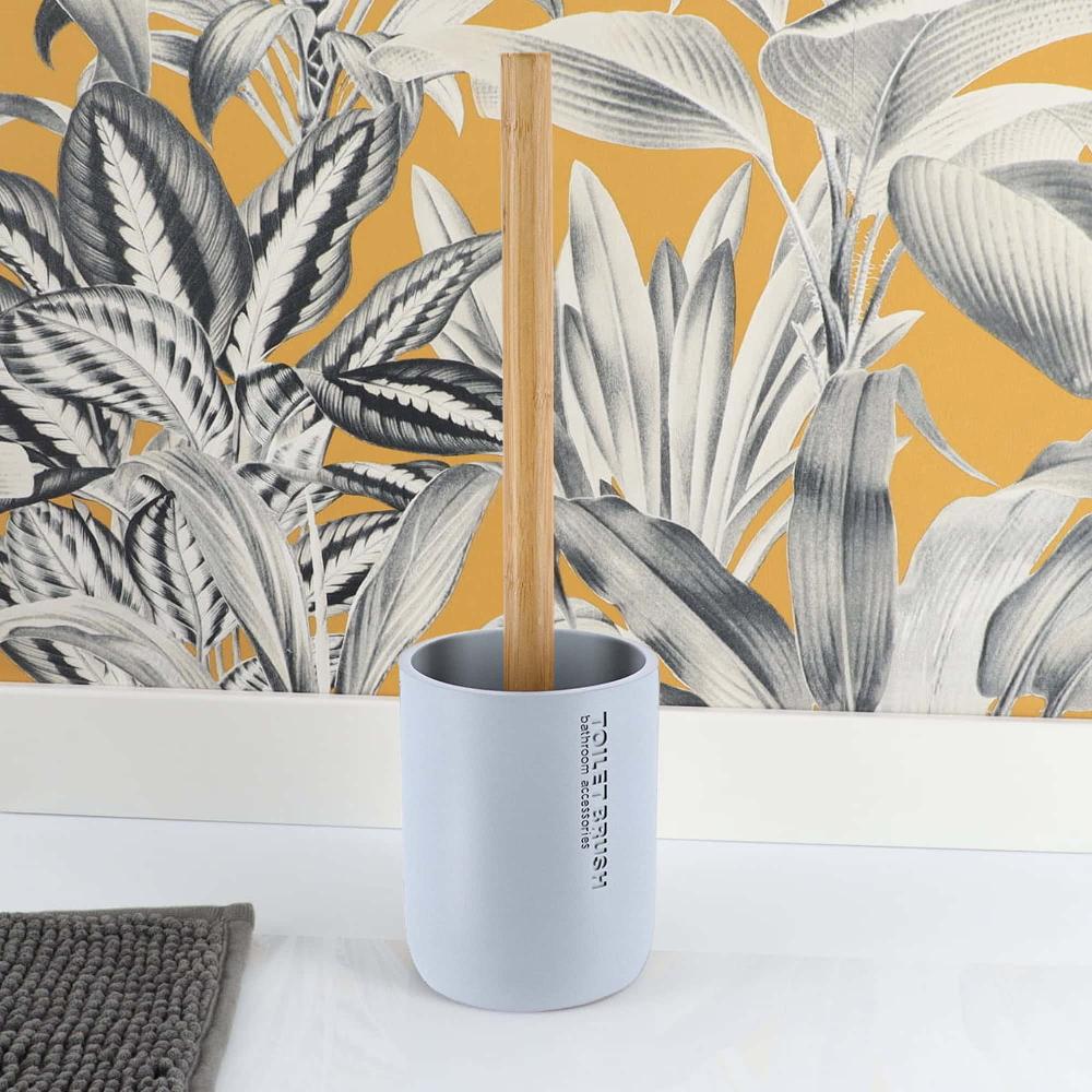 evideco Light Blue Toilet Brush and Holder Set with Natural Bamboo Handle – Durable Elegant Bathroom Accessory for a Clean Home Toilet Seats & Accessories Toilet Brushes