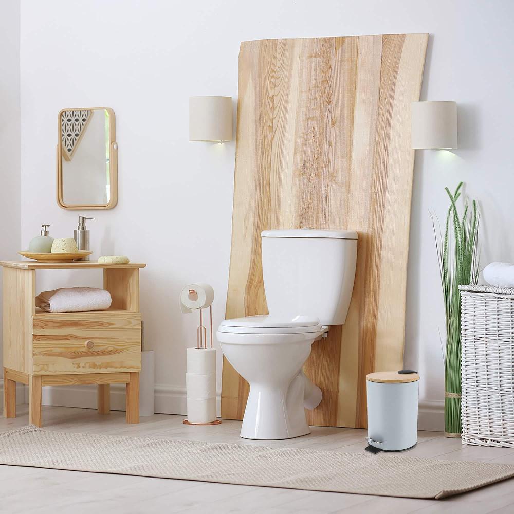 evideco Light Blue Trash Can with Bamboo Lid and Pedal 2.5L Capacity Toilet Seats & Accessories Toilet Wastebaskets Design & Solid