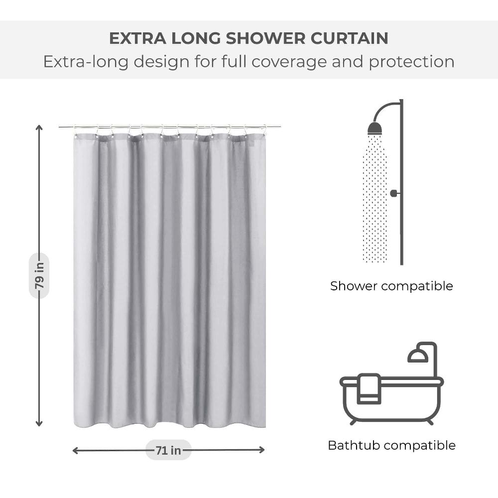 Evideco Light Gray Extra Long Waterproof Shower Curtain Liner 71×79 Inches Shower Accessories Shower Curtains