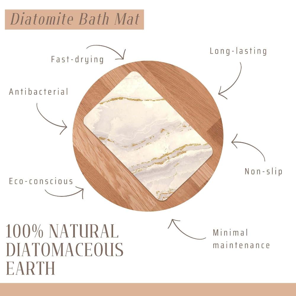 Evideco Luxurious Marble-Effect Natural Diatomite Bath Mat – Ultra-Absorbent Non-Slip Effortless Maintenance Durable – 24×16 Inches Bathroom Mats & Rugs Bath Rugs