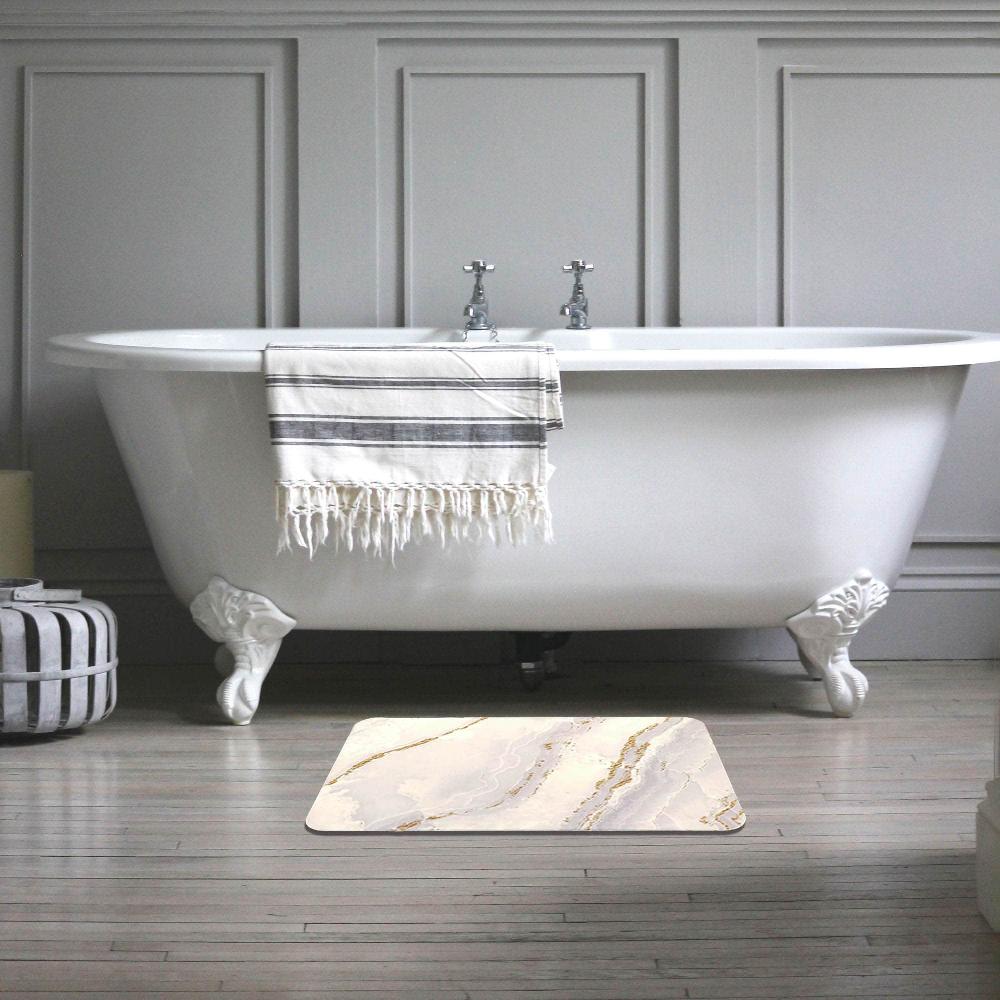 Evideco Luxurious Marble-Effect Natural Diatomite Bath Mat – Ultra-Absorbent Non-Slip Effortless Maintenance Durable – 24×16 Inches Bathroom Mats & Rugs Bath Rugs