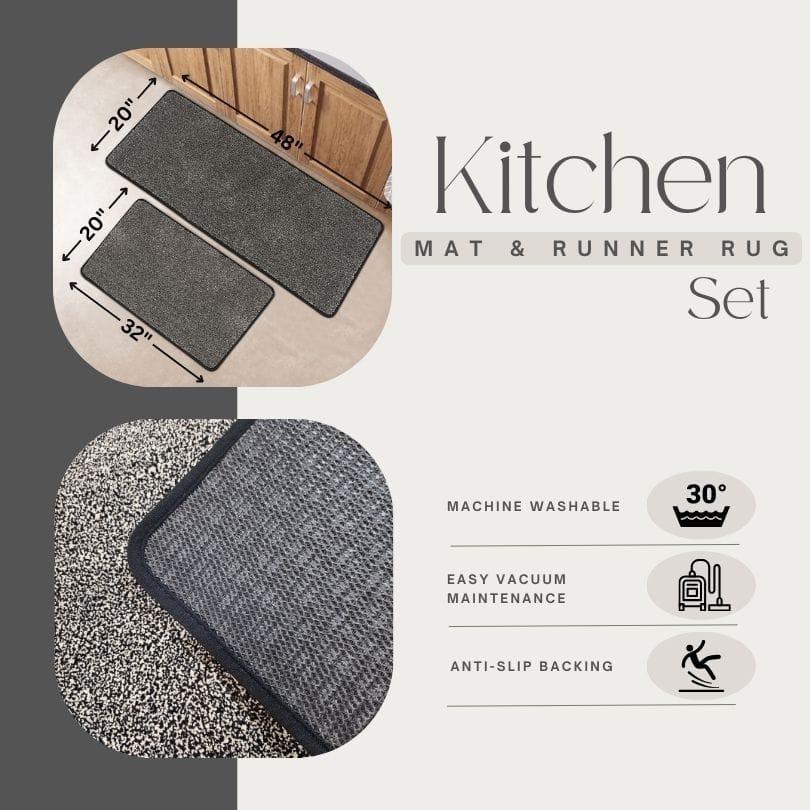 Evideco Luxurious Speckled Black And White Kitchen Rug Set – 20×32 & 20×48 Inches Kitchen Mats Ultra Absorbent Super Soft Anti-Slip Backing Home Accessories Kitchen Mats