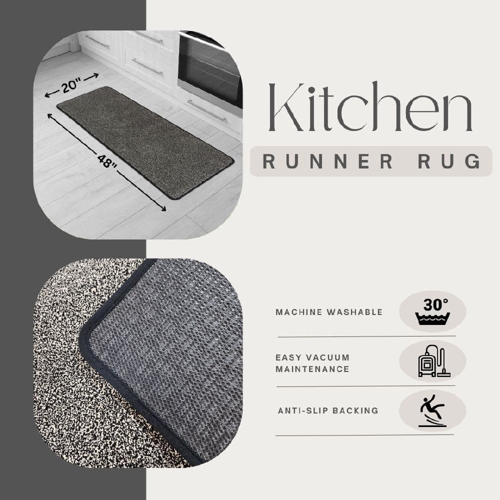 Evideco Luxurious Speckled Black And White Kitchen Runner Rug – 20×48 Inches Super Absorbent & Soft Anti-Slip Backing Home Accessories Kitchen Mats