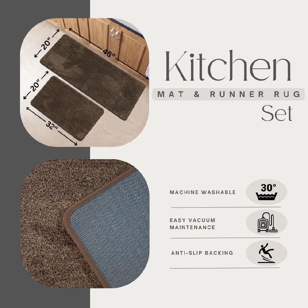 Evideco Luxurious Speckled Chocolate And Caramel Kitchen Rug Set – 20×32 & 20×48 Inches Kitchen Mats Ultra Absorbent Super Soft Anti-Slip Backing Home Accessories Kitchen Mats