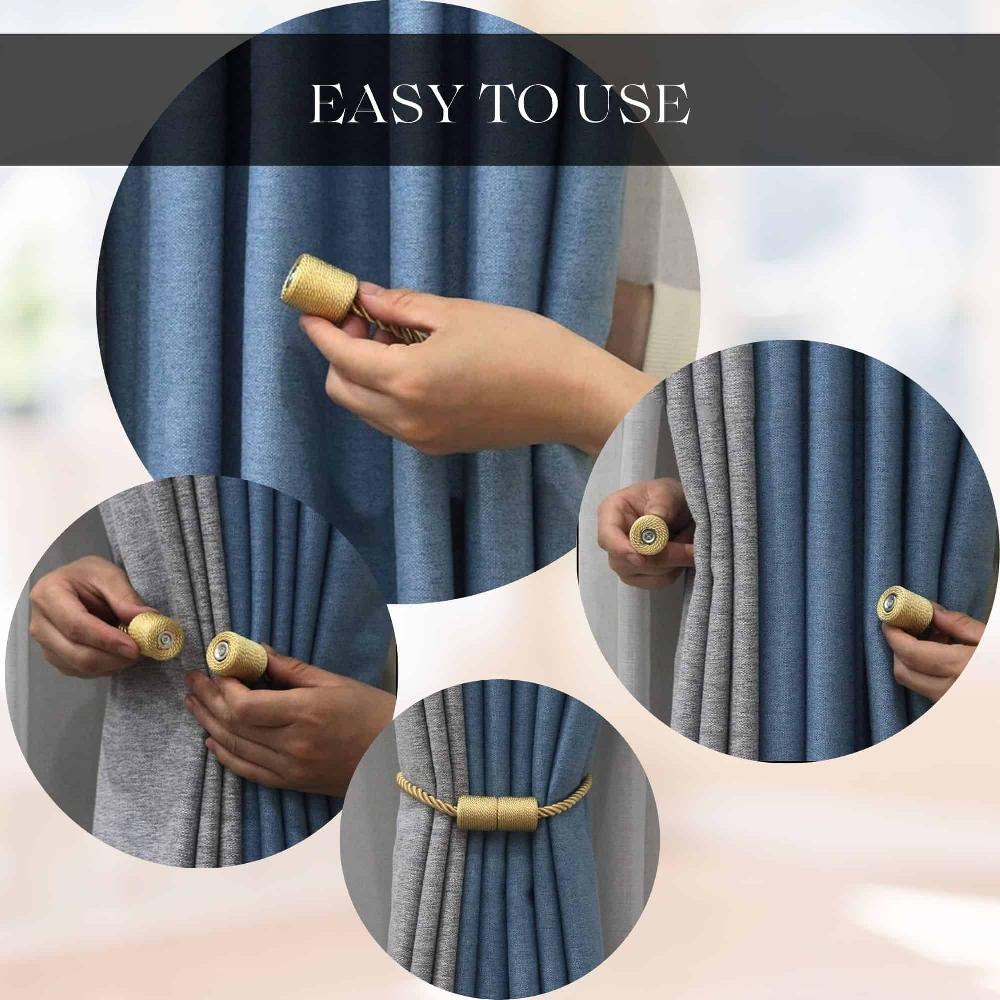 Evideco Magnetic Braided Cord Curtain Tieback – Durable Woven Design For Easy Use – Beige Home Accessories Tie Backs & Magnets Textile Tiebacks