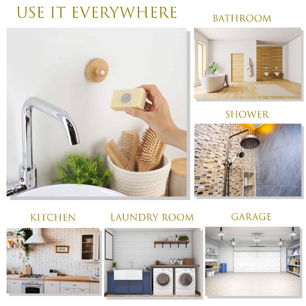 Evideco Magnetic Soap Holder Bamboo Wall Mounted Adhesive Bathroom Accessories Soap Dishes