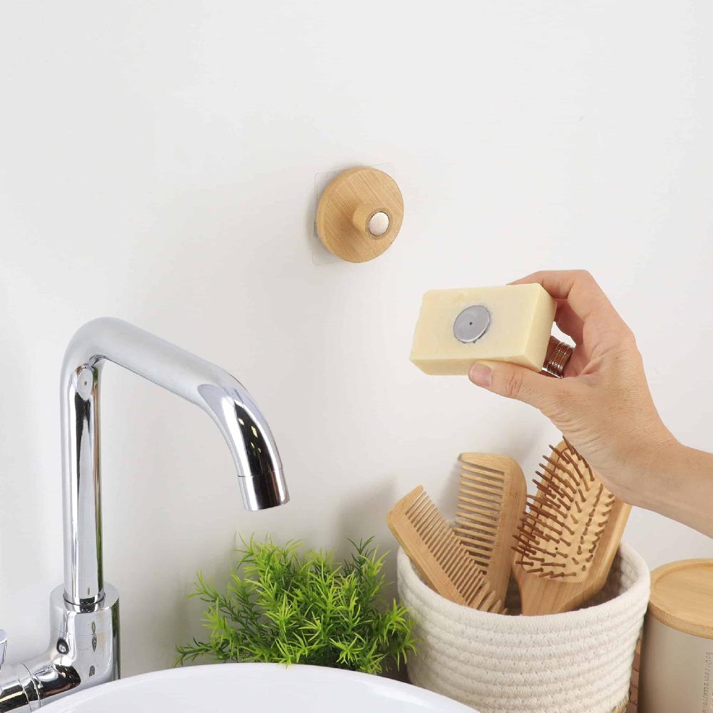 evideco Magnetic Soap Holder Bamboo Wall Mounted Adhesive Bathroom Accessories Soap Dishes