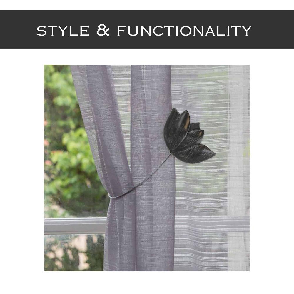 Evideco Magnetic Tulip Curtain Tieback – Elegant Resin Design With Strong Magnet – Black/Silver Home Accessories Tie Backs & Magnets Magnetic Tie Backs Small Tie Backs For Window Sheers
