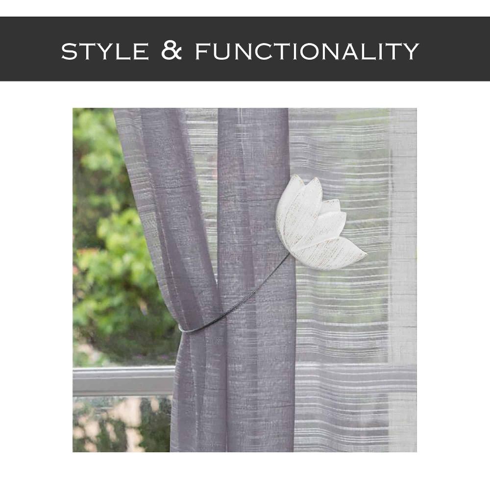 Evideco Magnetic Tulip Curtain Tieback – Elegant Resin Design With Strong Magnet – White/Gold Home Accessories Tie Backs & Magnets Magnetic Tie Backs Small Tie Backs For Window Sheers