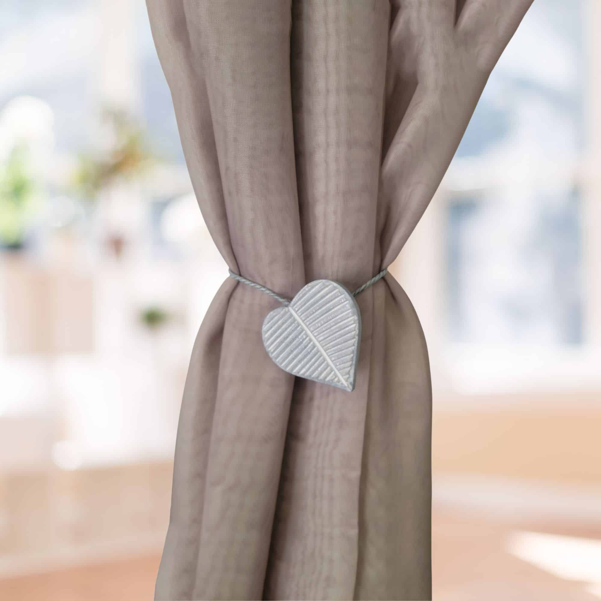 Evideco Magnetic Wooden Heart Curtain Tieback – Easy To Use No Installation Needed – Old Gray Home Accessories Tie Backs & Magnets Magnetic Tie Backs Small Tie Backs For Window Sheers