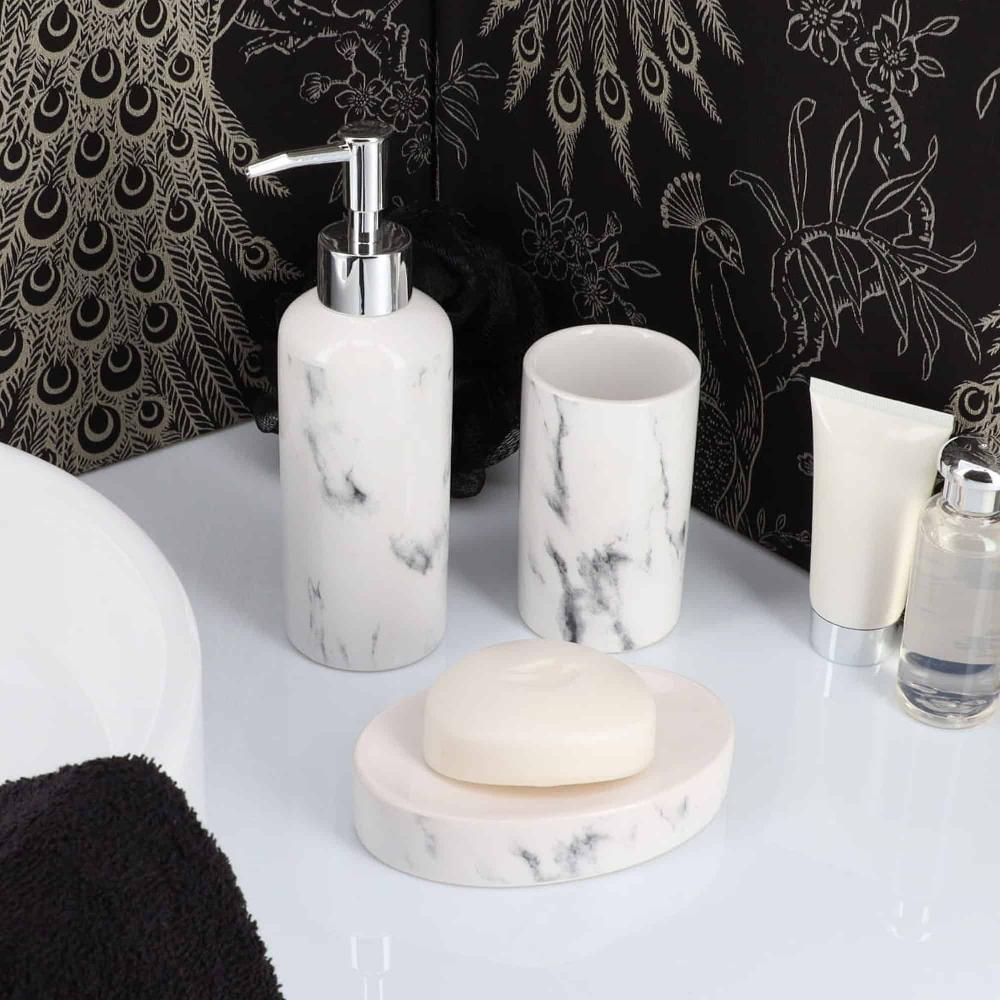 evideco Marble Effect Bathroom Accessory Set 4-Pieces Bathroom Accessories Bath Coordinate Sets