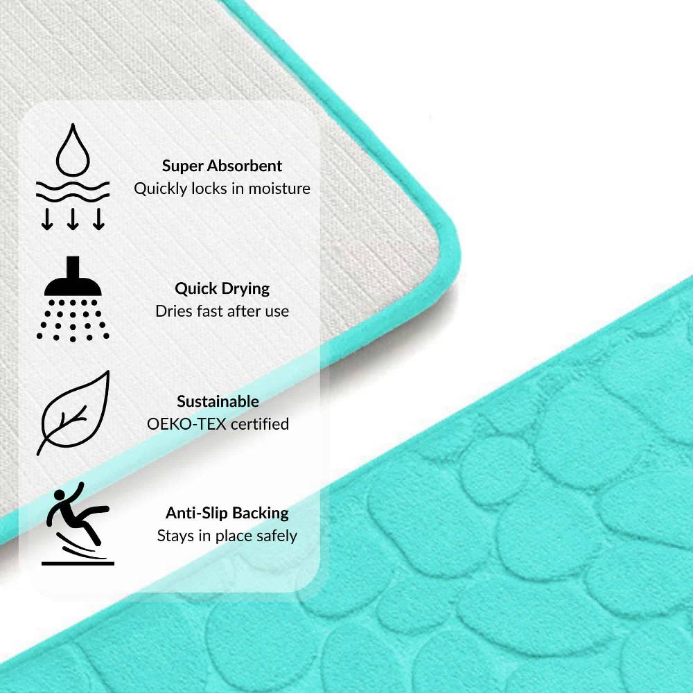 Evideco Memory Foam Bath Mat Aqua Blue Pebble Design 32×20 Bathroom Mats & Rugs Bath Rugs
