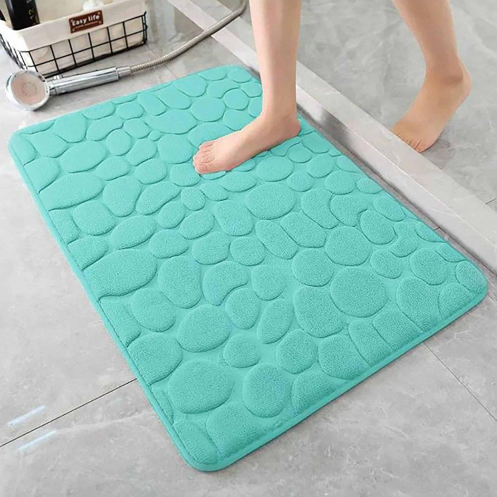 evideco Memory Foam Bath Mat Aqua Blue Pebble Design 32×20 Bathroom Mats & Rugs Bath Rugs