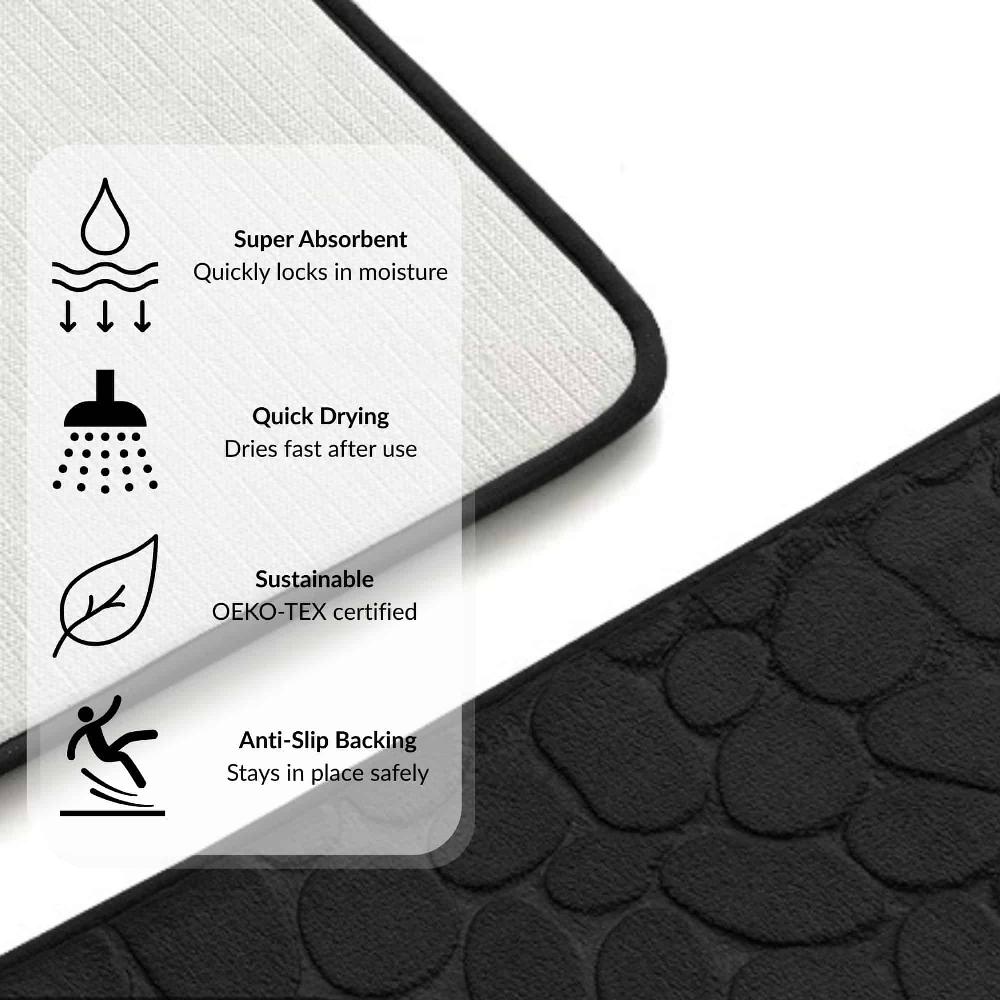 Evideco Memory Foam Bath Mat Black Pebble Design 32×20 Bathroom Mats & Rugs Bath Rugs