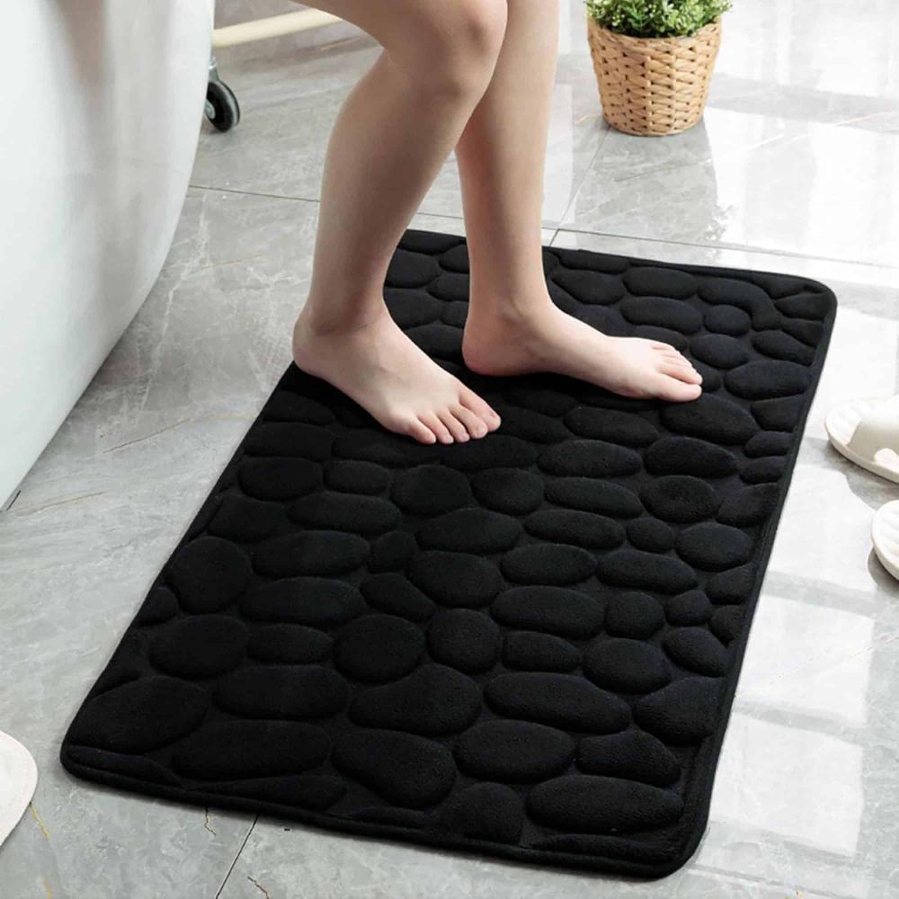 evideco Memory Foam Bath Mat Black Pebble Design 32×20 Bathroom Mats & Rugs Bath Rugs