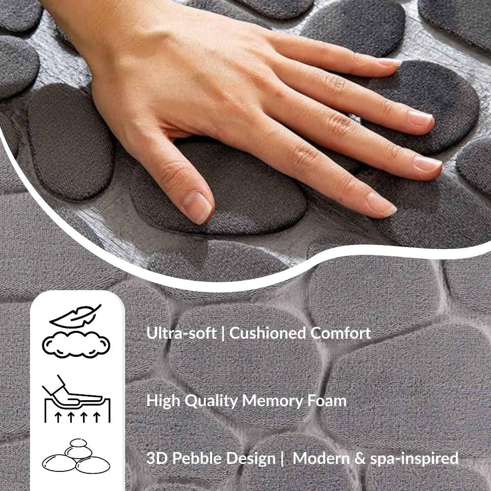 Evideco Memory Foam Bath Mat Dark Gray Pebble Design 32×20 Bathroom Mats & Rugs Bath Rugs