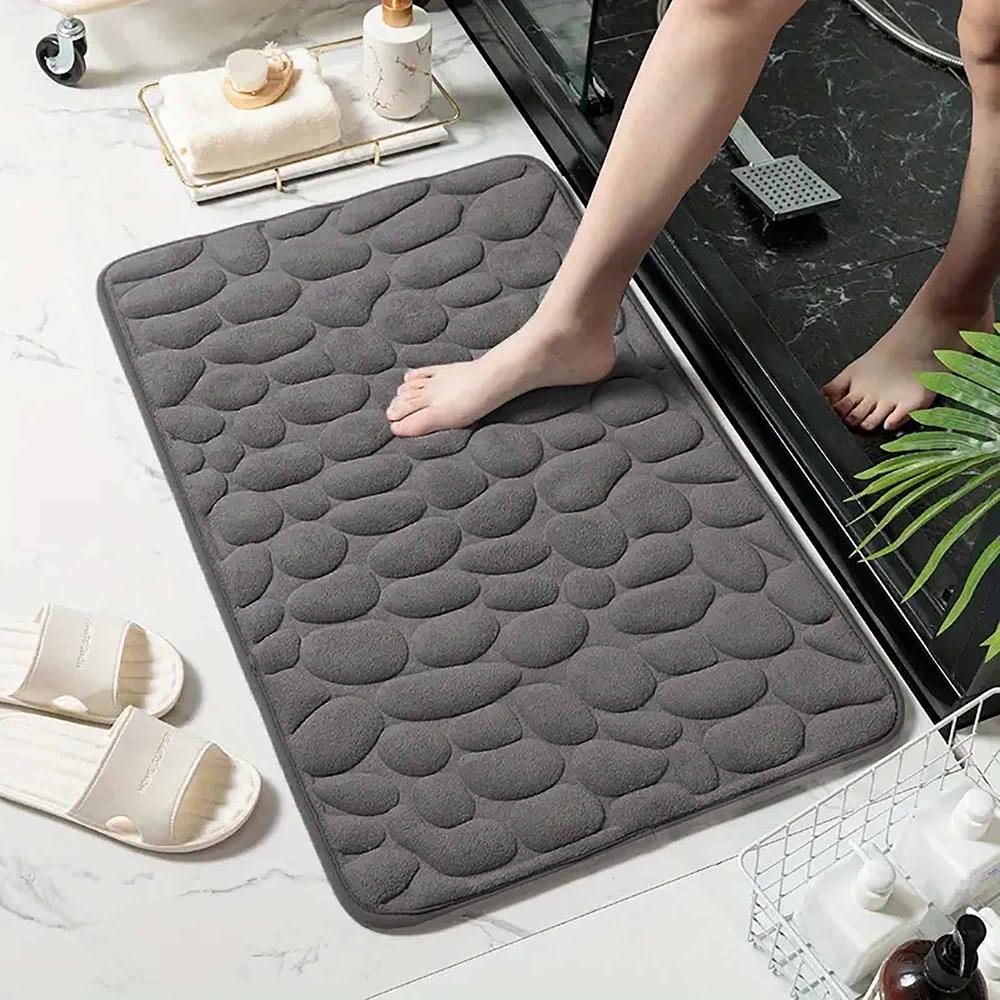 evideco Memory Foam Bath Mat Dark Gray Pebble Design 32×20 Bathroom Mats & Rugs Bath Rugs