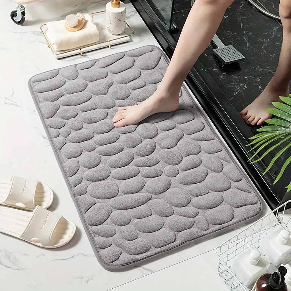evideco Memory Foam Bath Mat Light Gray Pebble Design 32×20 Bathroom Mats & Rugs Bath Rugs