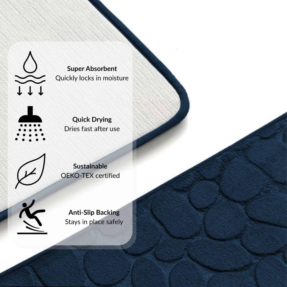 Evideco Memory Foam Bath Mat Navy Blue Pebble Design 32×20 Bathroom Mats & Rugs Bath Rugs