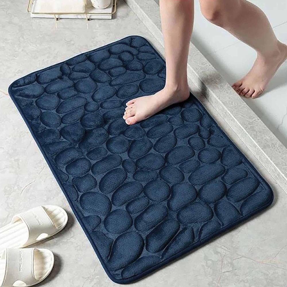 Evideco Memory Foam Bath Mat Navy Blue Pebble Design 32×20 Bathroom Mats & Rugs Bath Rugs