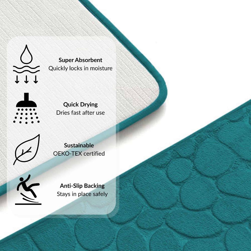 Evideco Memory Foam Bath Mat Peacock Blue Pebble Design 32×20 Bathroom Mats & Rugs Bath Rugs
