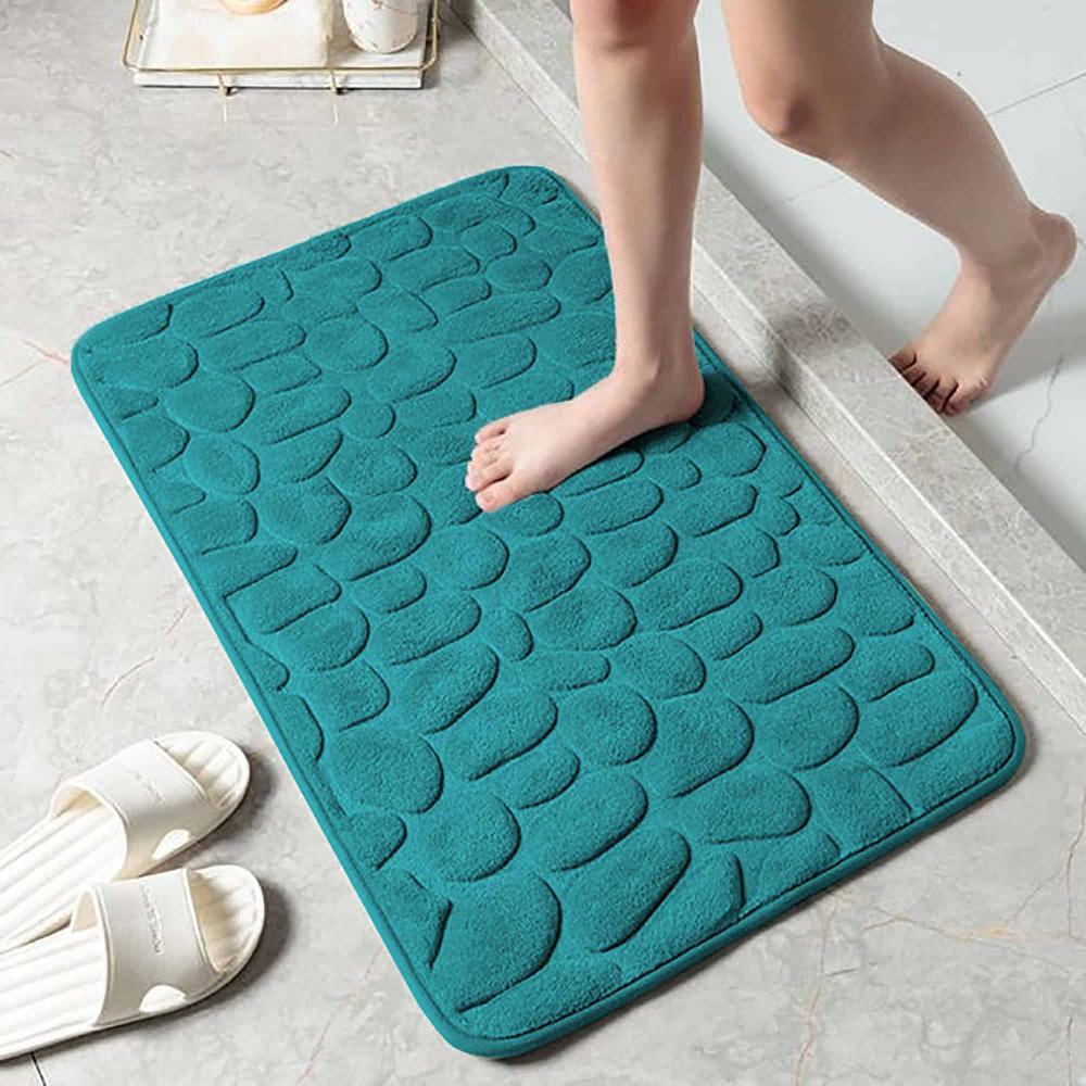 evideco Memory Foam Bath Mat Peacock Blue Pebble Design 32×20 Bathroom Mats & Rugs Bath Rugs
