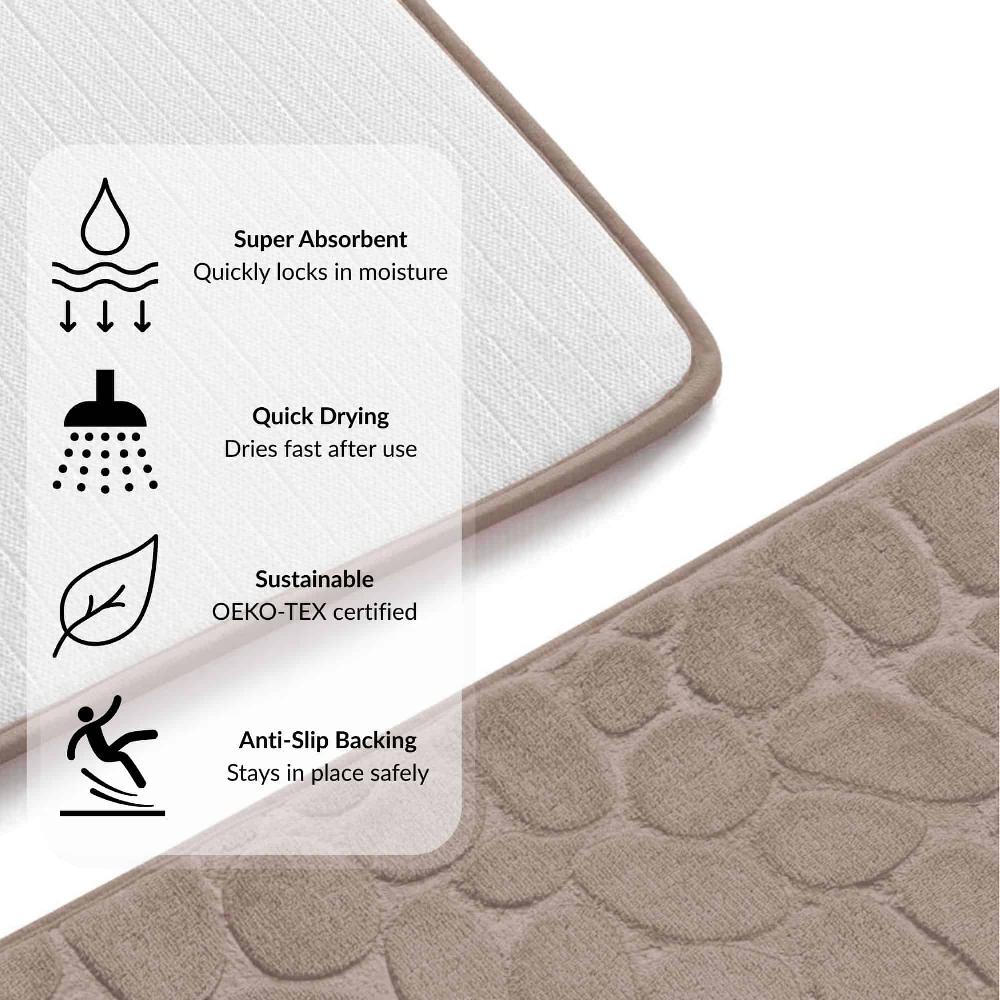 Evideco Memory Foam Bath Mat Taupe Pebble Design 32×20 Bathroom Mats & Rugs Bath Rugs