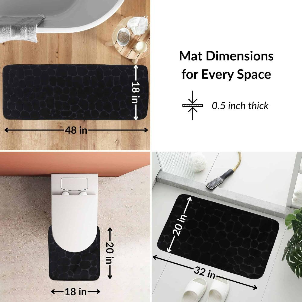 Evideco Memory Foam Bathroom Rugs Set 3 Piece Black Bathroom Mats & Rugs Bath Rugs