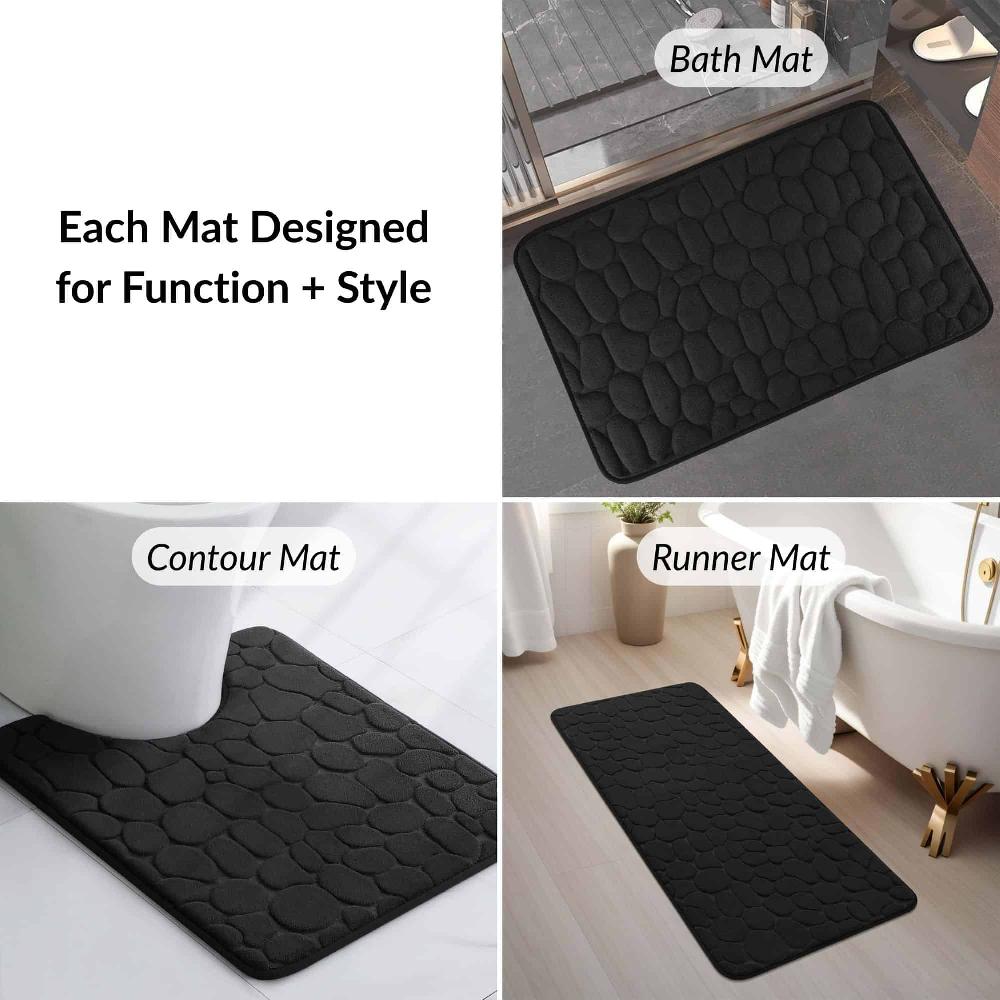 Evideco Memory Foam Bathroom Rugs Set 3 Piece Black Bathroom Mats & Rugs Bath Rugs