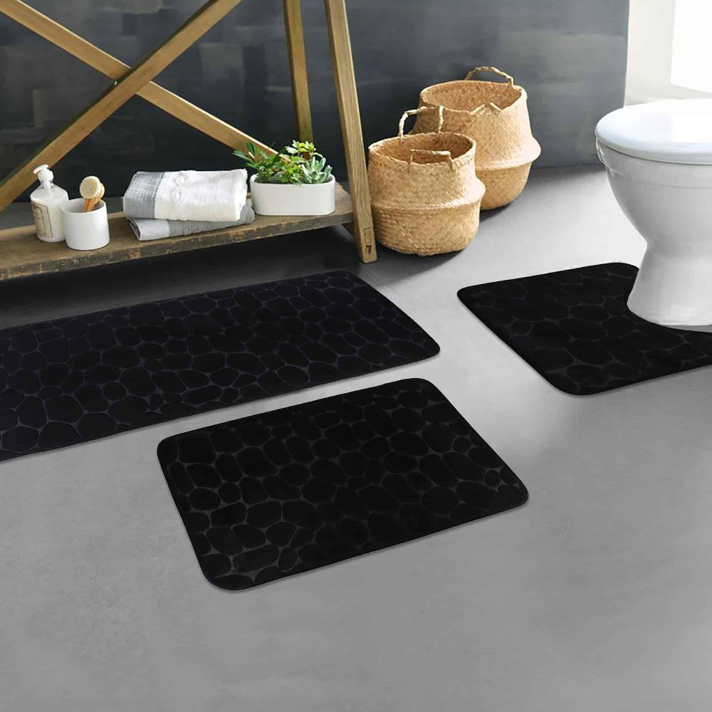 evideco Memory Foam Bathroom Rugs Set 3 Piece Black Bathroom Mats & Rugs Bath Rugs