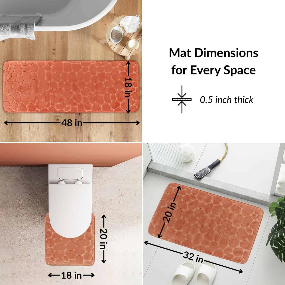 Evideco Memory Foam Bathroom Rugs Set 3 Piece Copper Bathroom Mats & Rugs Bath Rugs