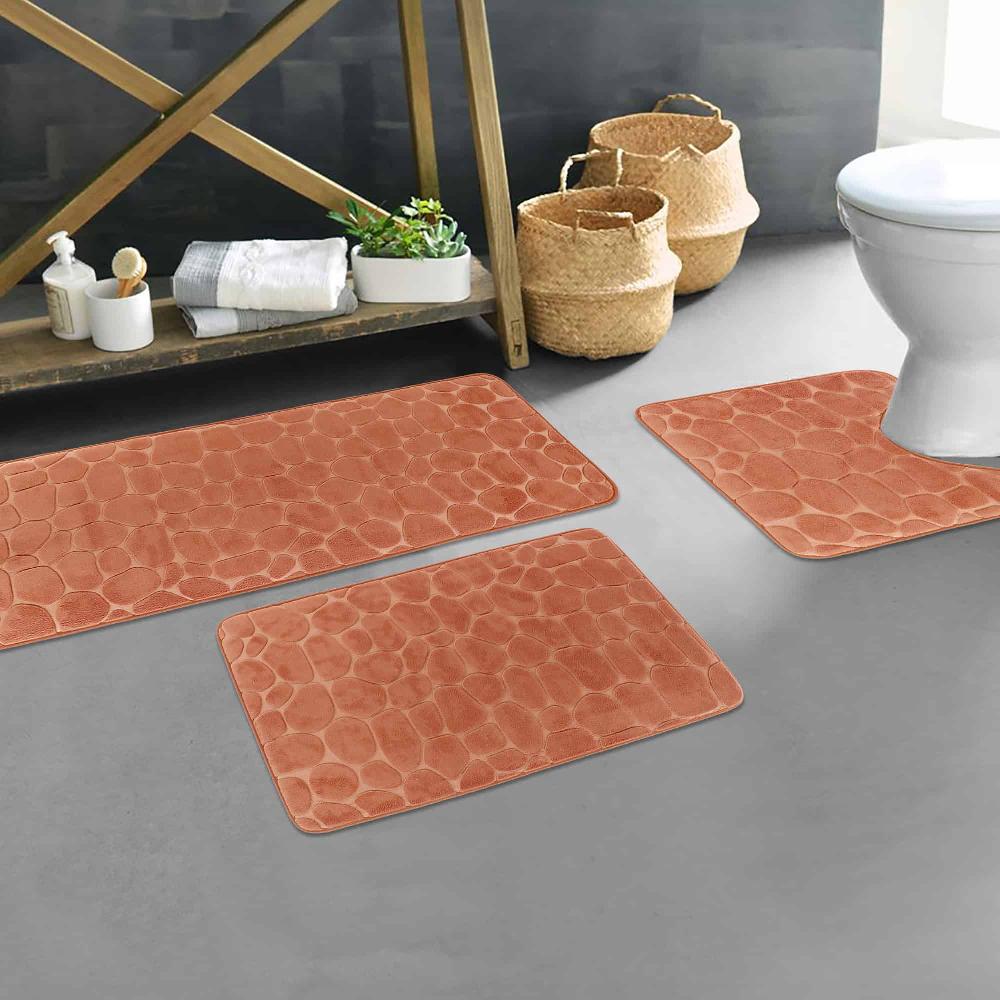 evideco Memory Foam Bathroom Rugs Set 3 Piece Copper Bathroom Mats & Rugs Bath Rugs