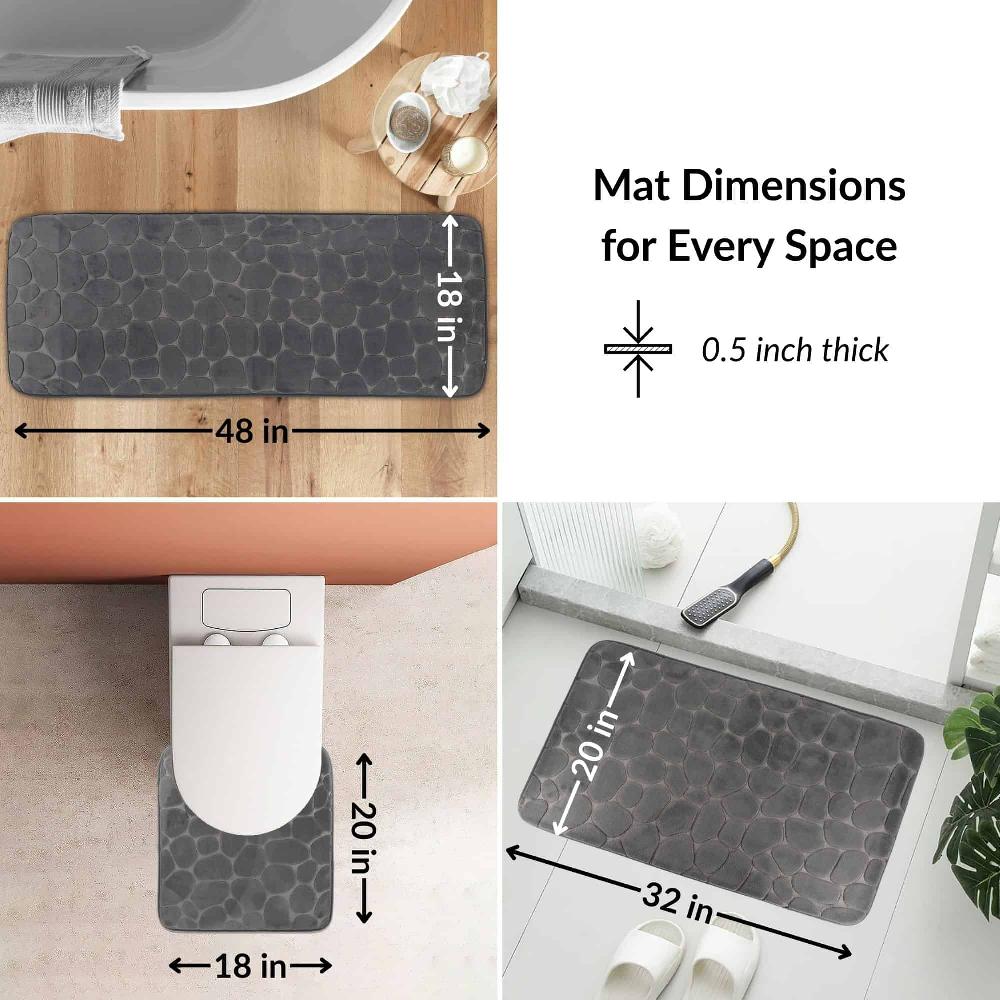 Evideco Memory Foam Bathroom Rugs Set 3 Piece Dark Gray Bathroom Mats & Rugs Bath Rugs