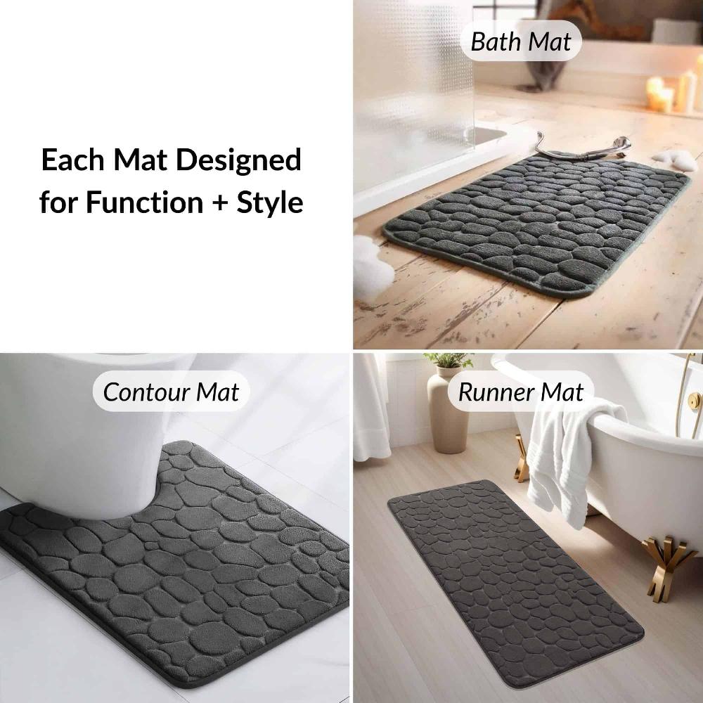 Evideco Memory Foam Bathroom Rugs Set 3 Piece Dark Gray Bathroom Mats & Rugs Bath Rugs