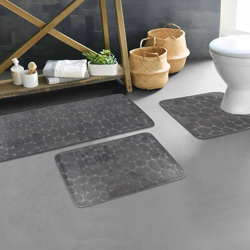 evideco Memory Foam Bathroom Rugs Set 3 Piece Dark Gray Bathroom Mats & Rugs Bath Rugs