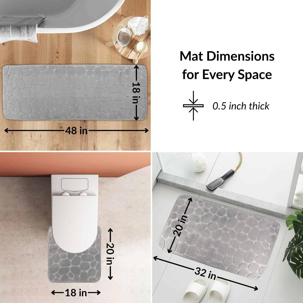 Evideco Memory Foam Bathroom Rugs Set 3 Piece Light Gray Bathroom Mats & Rugs Bath Rugs