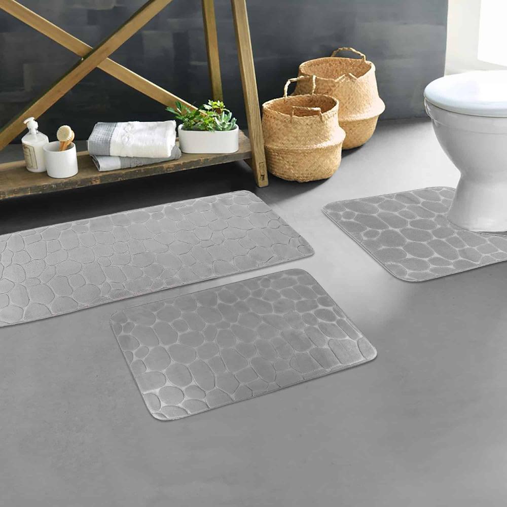 Evideco Memory Foam Bathroom Rugs Set 3 Piece Light Gray Bathroom Mats & Rugs Bath Rugs