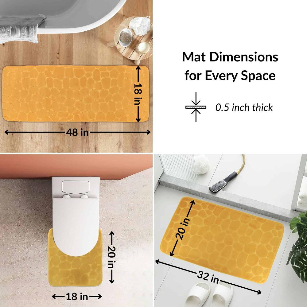 Evideco Memory Foam Bathroom Rugs Set 3 Piece Mustard Yellow Bathroom Mats & Rugs Bath Rugs