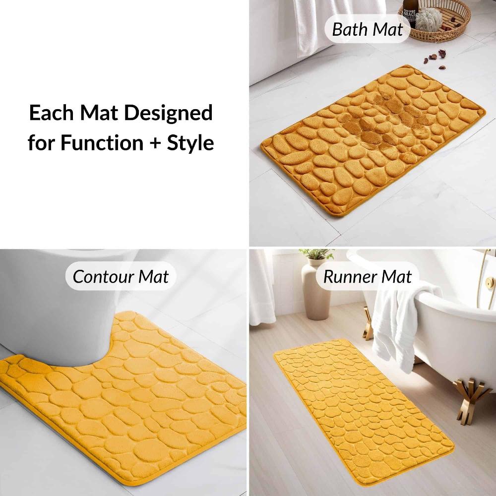 Evideco Memory Foam Bathroom Rugs Set 3 Piece Mustard Yellow Bathroom Mats & Rugs Bath Rugs