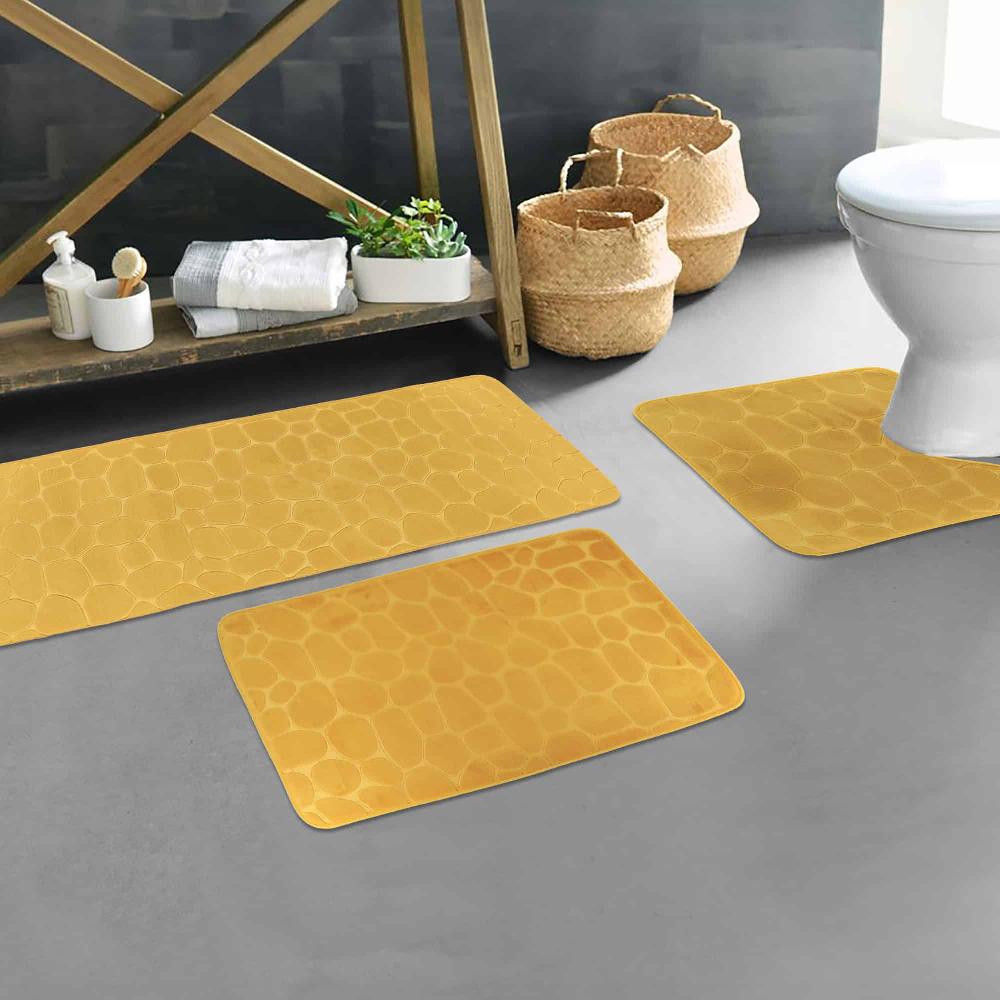evideco Memory Foam Bathroom Rugs Set 3 Piece Mustard Yellow Bathroom Mats & Rugs Bath Rugs