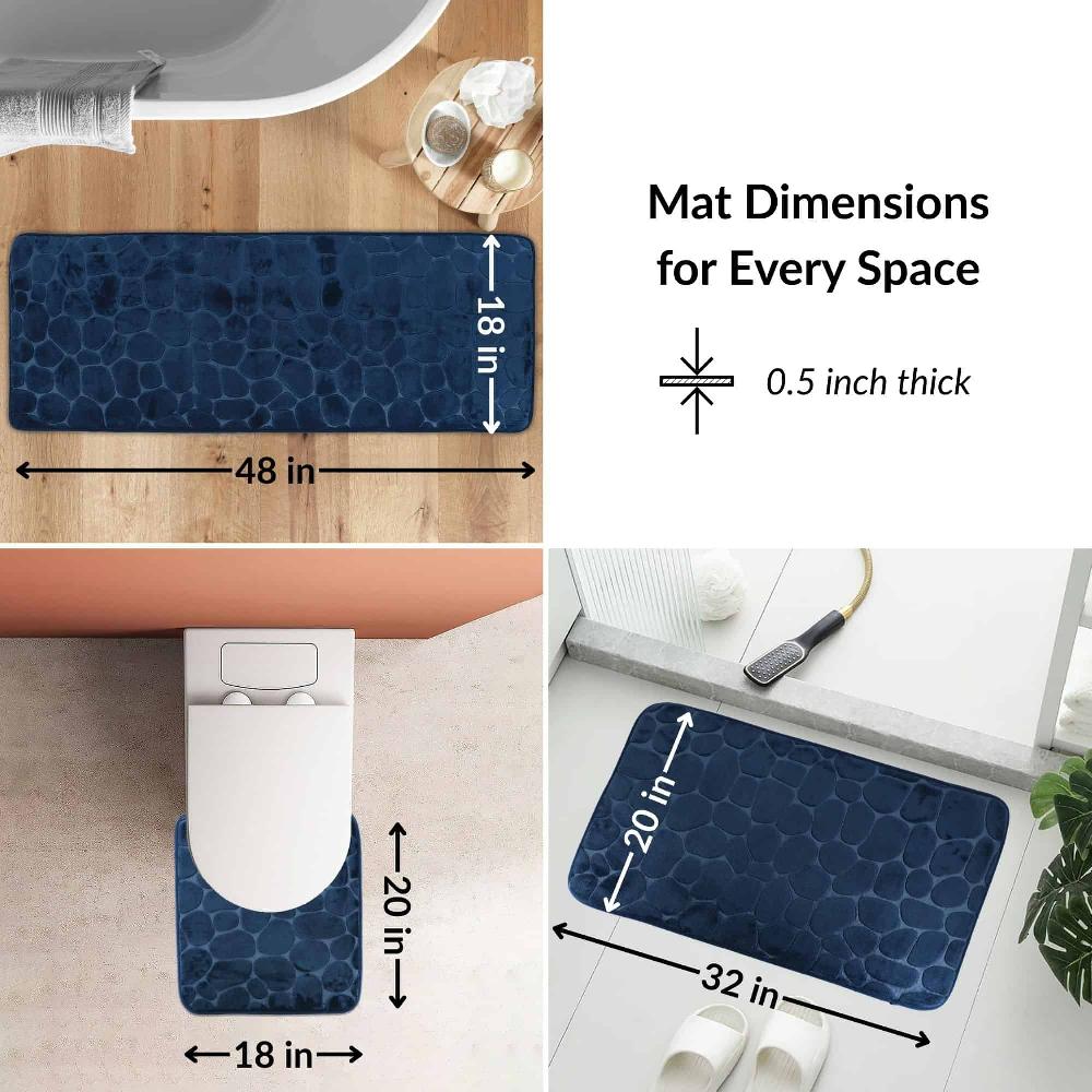 Evideco Memory Foam Bathroom Rugs Set 3 Piece Navy Blue Bathroom Mats & Rugs Bath Rugs