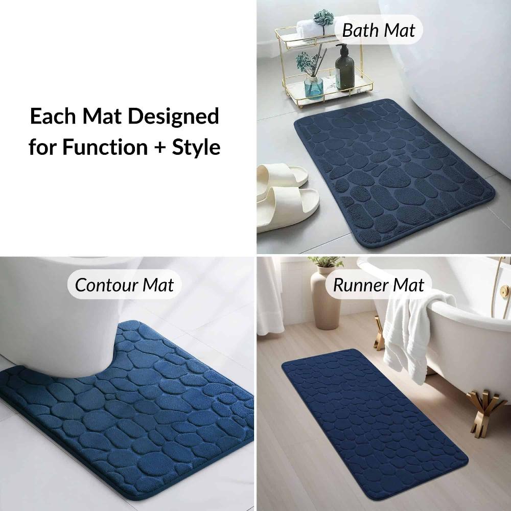 Evideco Memory Foam Bathroom Rugs Set 3 Piece Navy Blue Bathroom Mats & Rugs Bath Rugs