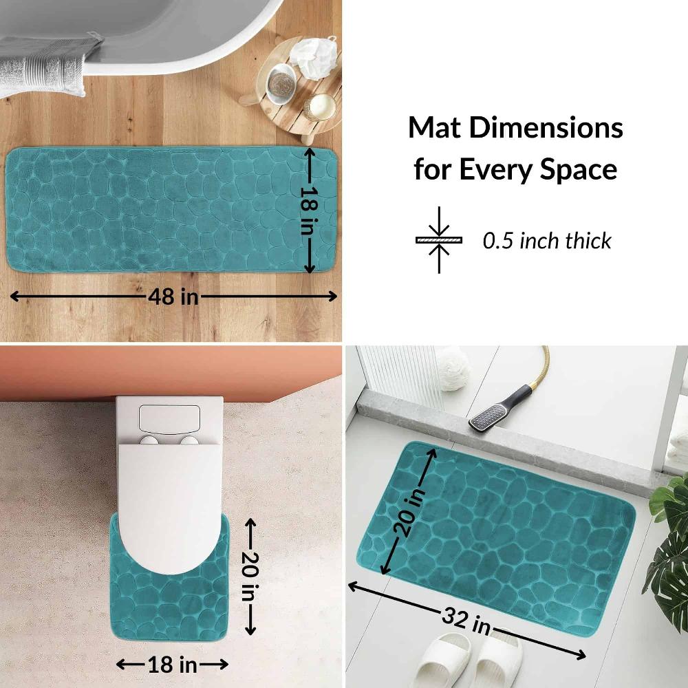 Evideco Memory Foam Bathroom Rugs Set 3 Piece Peacock Blue Bathroom Mats & Rugs Bath Rugs