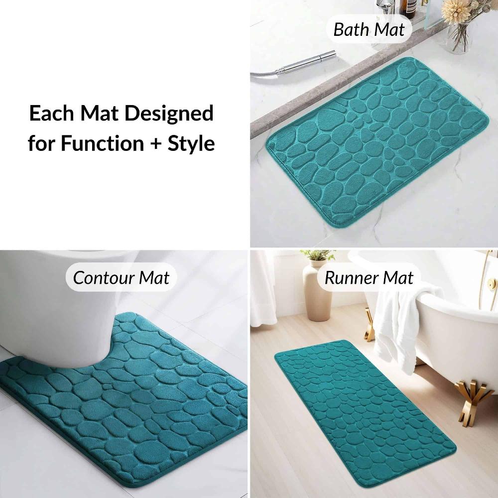 Evideco Memory Foam Bathroom Rugs Set 3 Piece Peacock Blue Bathroom Mats & Rugs Bath Rugs