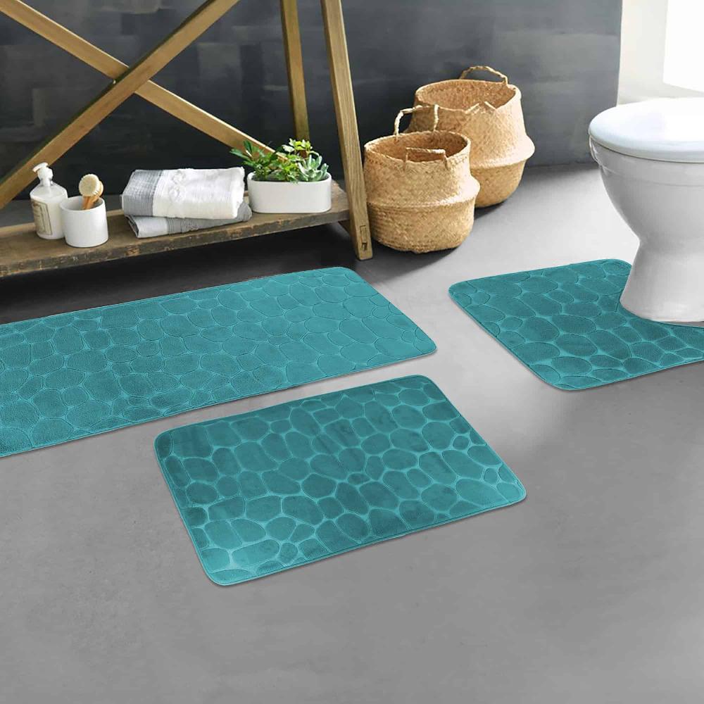 evideco Memory Foam Bathroom Rugs Set 3 Piece Peacock Blue Bathroom Mats & Rugs Bath Rugs