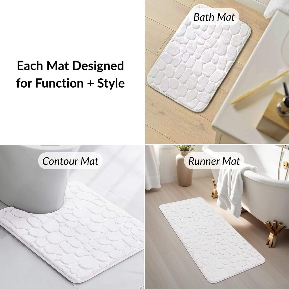 Evideco Memory Foam Bathroom Rugs Set 3 Piece White Bathroom Mats & Rugs Bath Rugs