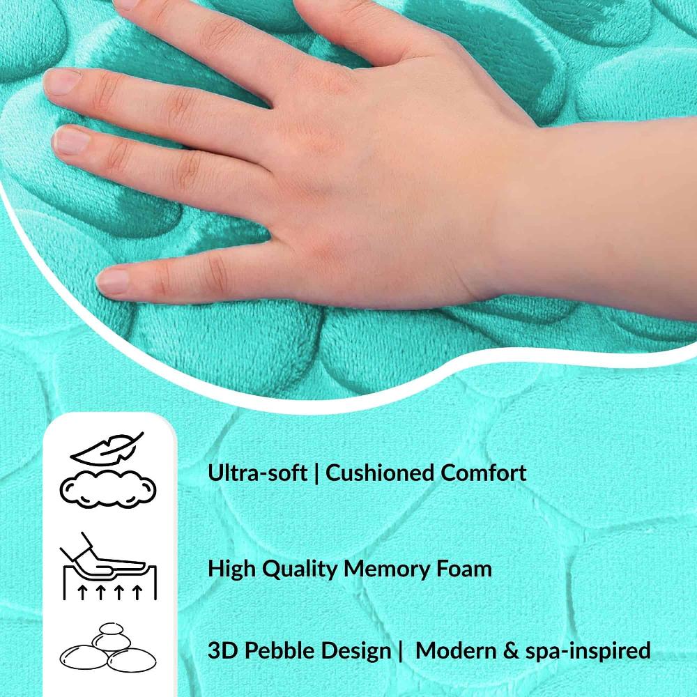 Evideco Memory Foam Contour Bath Mat Aqua Blue Pebble Design 18×20 Bathroom Mats & Rugs Toilet Contour Rugs