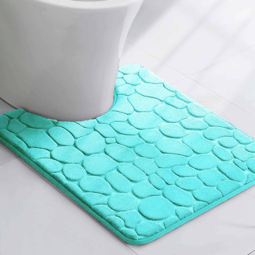 evideco Memory Foam Contour Bath Mat Aqua Blue Pebble Design 18×20 Bathroom Mats & Rugs Toilet Contour Rugs